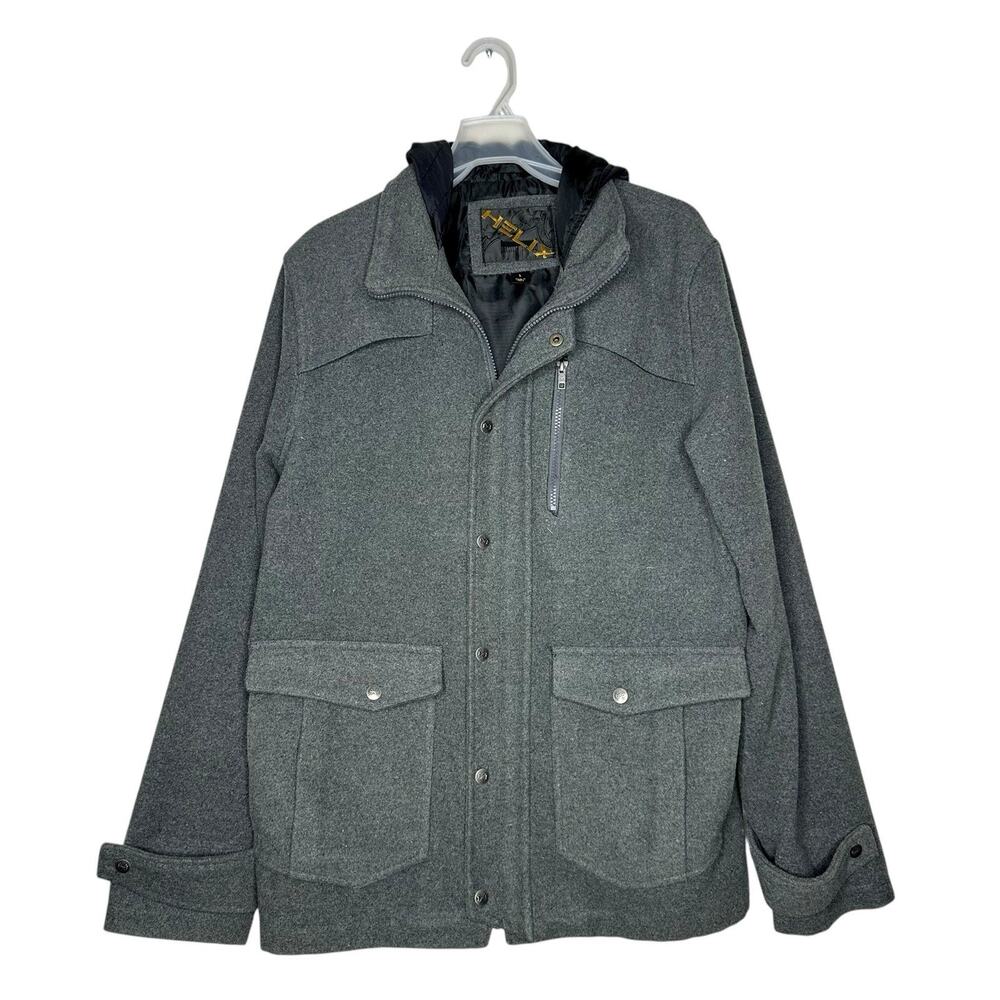 Helix Jacket Mens Gray Full Zip Coat Hooded Adult Winter Casual Pockets Large